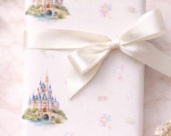 Papel de regalo con diseño de castillo de fantasía / Globos y flores (rollo de 2,18 m)
