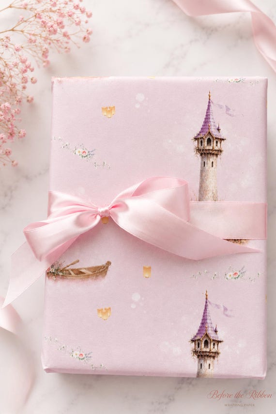 Fairytale Tower Wrapping Paper | Pink Watercolor Princess Gift Wrap