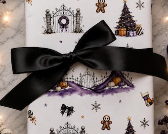Papel de regalo navideño espeluznante / Papel de regalo gótico para las fiestas (rollo de 2,18 m)