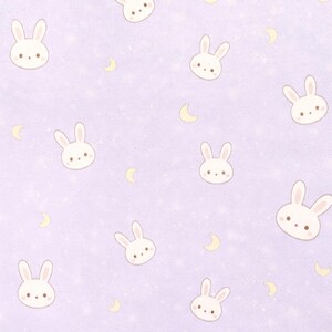 May include: Lavender wrapping paper with a repeating pattern of white bunny faces, yellow crescent moons, and small white stars. The words "Before the Ribbon" are printed in a script font at the bottom left.