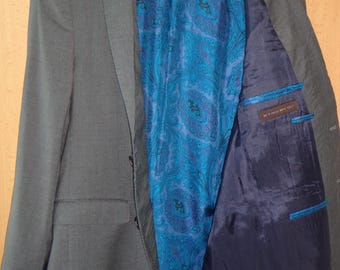 ETRO Italy Grauer Blazer mit Paisley-Futter und Woll-Seide-Mix Größe I54 UK44 US44