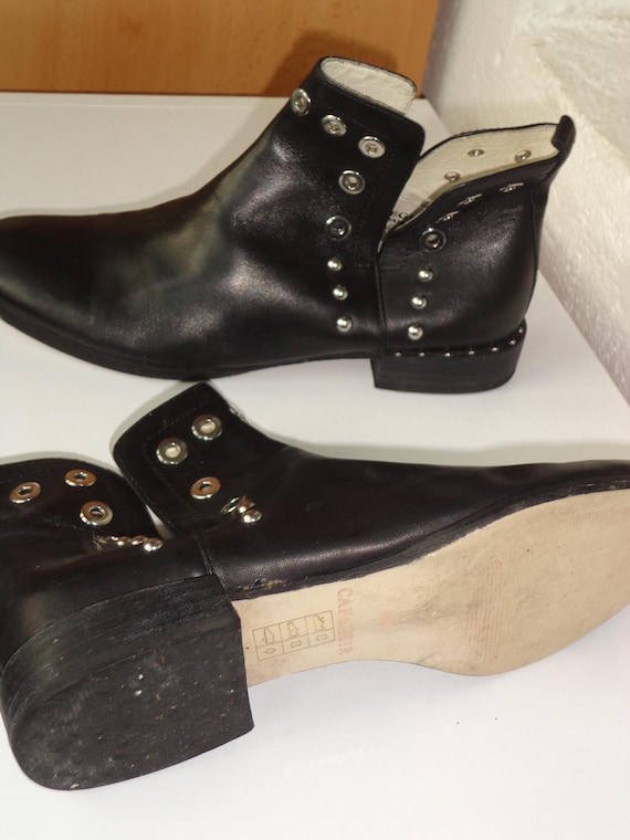 Vintage Café Noir black studded black real leather flat boots size EU40 UK7