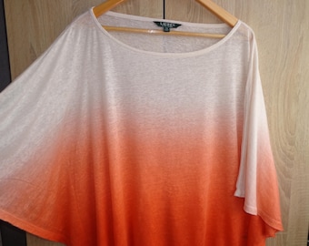 Blusa oversized LAUREN Ralph Lauren 100% linho puro, degradê laranja e branco, tamanho M