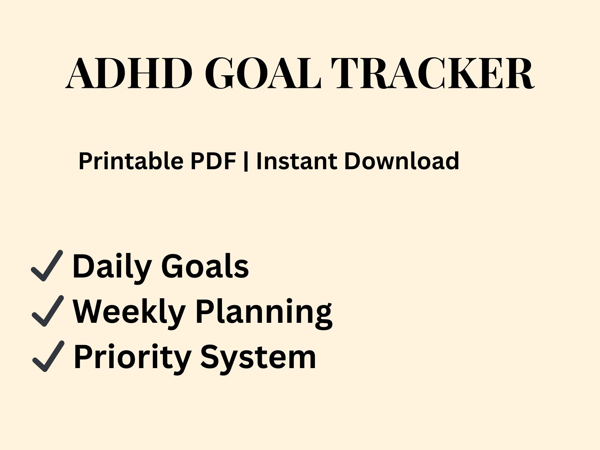 ADHD Goal Tracker Printable PDF | Goal Setting Planner for Adults ...