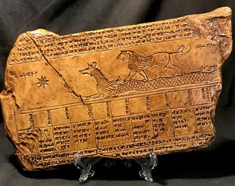 ALMANAC ASTRONOMIQUE des 12 âges du zodiaque... Tablette d'écriture cunéiforme babylonienne