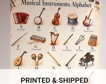 Aquarell Orchester Alphabet Druck Vintage Musikinstrumente Kindergarten Wand Dekor Lernposter