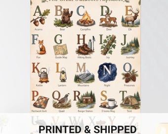 Vintage Outdoor ABC Poster Watercolor Forest Nursery Wall Art Decor