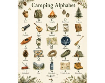 Camping Alphabet Digital Print Woodland ABC Poster Instant Download