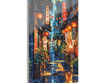 Neon Lantern Alley Acrylic Print | Japanese Street Nightscape Wall Art