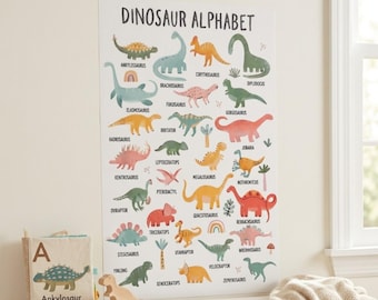 Vinilo decorativo de pared con el alfabeto de dinosaurios / Tabla del alfabeto para aula infantil/guardería