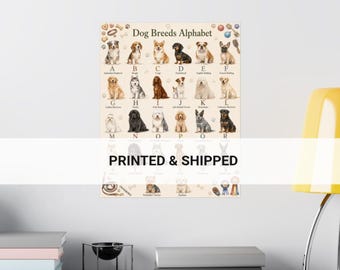 Dog Breeds Alphabet Print Cute Puppy Nursery Decor ABC Animal Poster Kids Room Wall Art