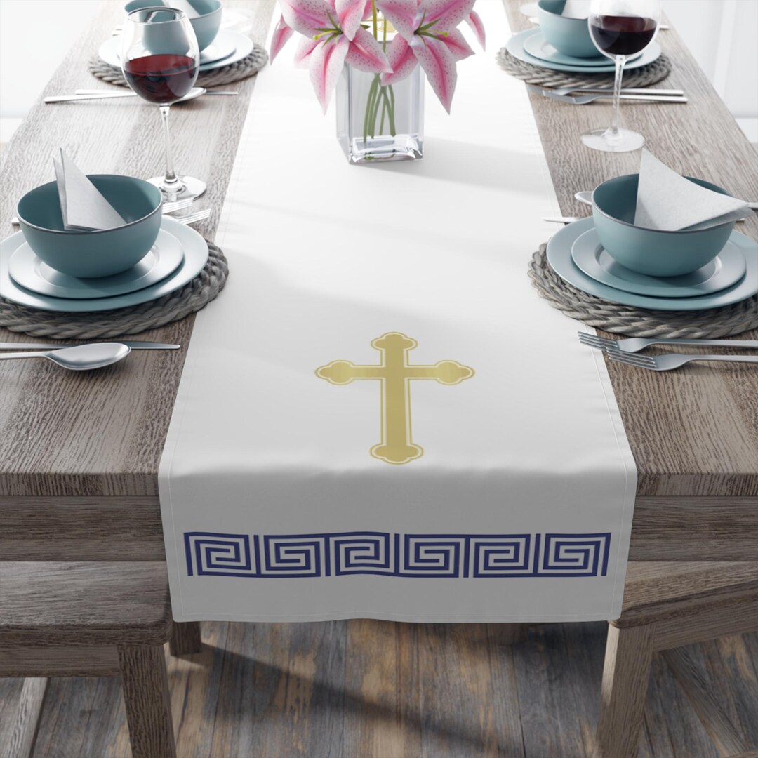 Gold Cross Table Runner | Greek Key Border - Etsy