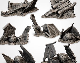 7 Crashed Star Wars Ships X Wings and Tie Fighters for Legion