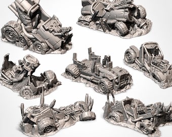 Destroyed Ork Buggy Wreckage Terrain for Wargames