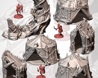 D&D, Wargame Goblin Village Terrain  /  10 Tents and Shrine