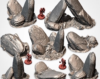 Set of 8 Rocky Outcrops for 28mm Scale Battlefields, Scenic Basing Models