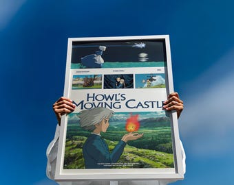 Plakat fanowski „Ruchomy Zamek Hauru”, dekoracja pokoju Sophie i Calcifera, prezenty dla fanów ze Studia Ghibli, plakat anime Miyazaki
