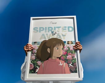 Plakat z fanartem Spirited Away - Studio Ghibli, grafika ścienna Miyazaki, wydruk anime Spirited Away, japoński wystrój anime, urocze dekoracje ścienne z anime