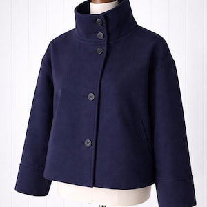 Cropped Stand Collar Jacket, Minimalist Button Coat, Modern Chic Structured Fall Women's