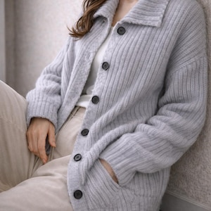 Oversized Cardigan Women, Chunky Knit Button Sweater, Soft Ribbed Fall Winter Layering Knitwear image 9
