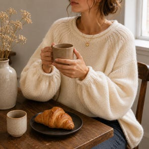 Chunky Knit Sweater Women, Oversized Balloon Sleeve, Cottagecore Pullover Jumper