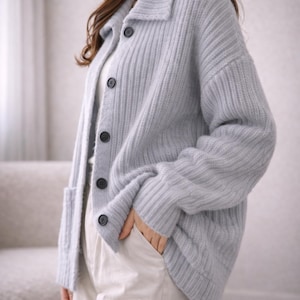Oversized Cardigan Women, Chunky Knit Button Sweater, Soft Ribbed Fall Winter Layering Knitwear image 8