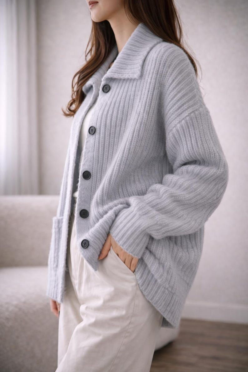 Oversized Cardigan Women, Chunky Knit Button Sweater, Soft Ribbed Fall Winter Layering Knitwear image 8