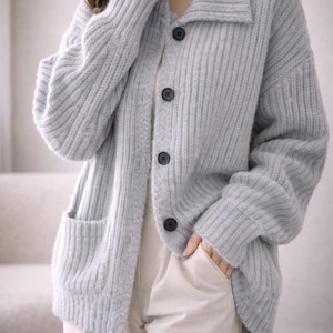 Oversized Cardigan Women, Chunky Knit Button Sweater, Soft Ribbed Fall Winter Layering Knitwear image 7