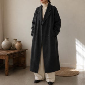 Luźny wełniany płaszcz typu trencz damski, minimalistyczna kurtka wiosenna w stylu koreańskim