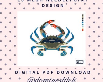 Blue Crab 13 Mesh Needlepoint Canvas Digital Stitch Chart PDF Download