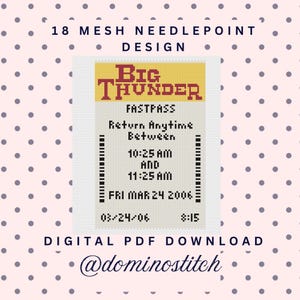 Vintage WDW FastPass Big Thunder 18 Mesh Needlepoint Canvas Digital Stitch Chart PDF