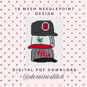 Ohio State OSU Hat Stack 18 Mesh Needlepoint Digital Stitch Chart (PDF Download)