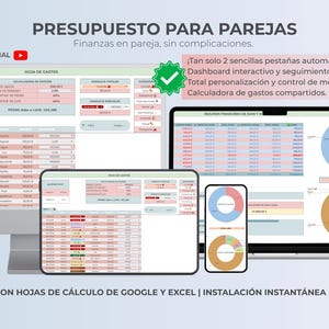 Plantilla Gastos Pareja Google Sheets | Dashboard Finanzas Parejas Excel | Control de Ahorro y Gastos Compartidos | Diseño Minimalista