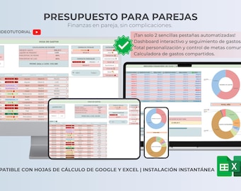 Plantilla Gastos Pareja Google Sheets | Dashboard Finanzas Parejas Excel | Control de Ahorro y Gastos Compartidos | Diseño Minimalista