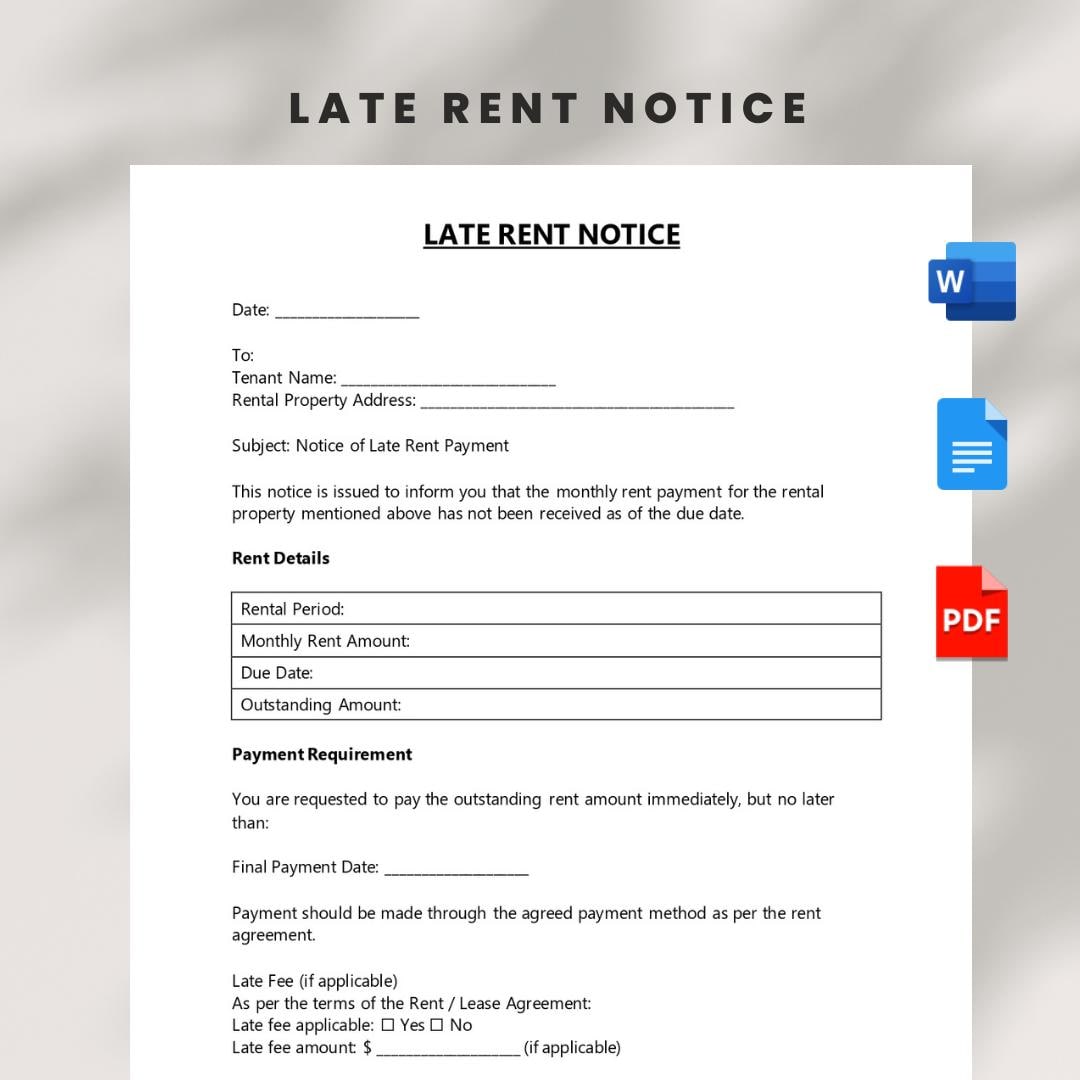 Late Rent Notice Template – Editable DOCX + PDF | Instant Download - Etsy