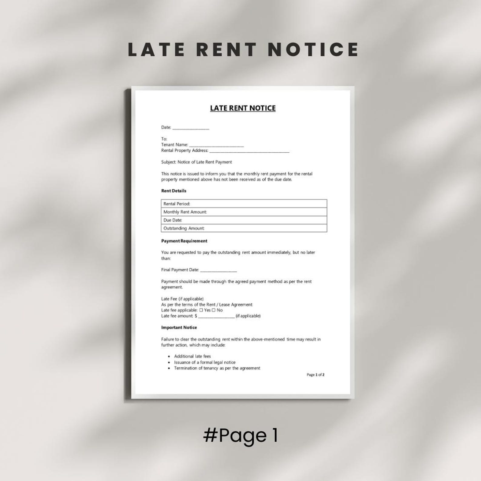 Late Rent Notice Template – Editable DOCX + PDF | Instant Download - Etsy