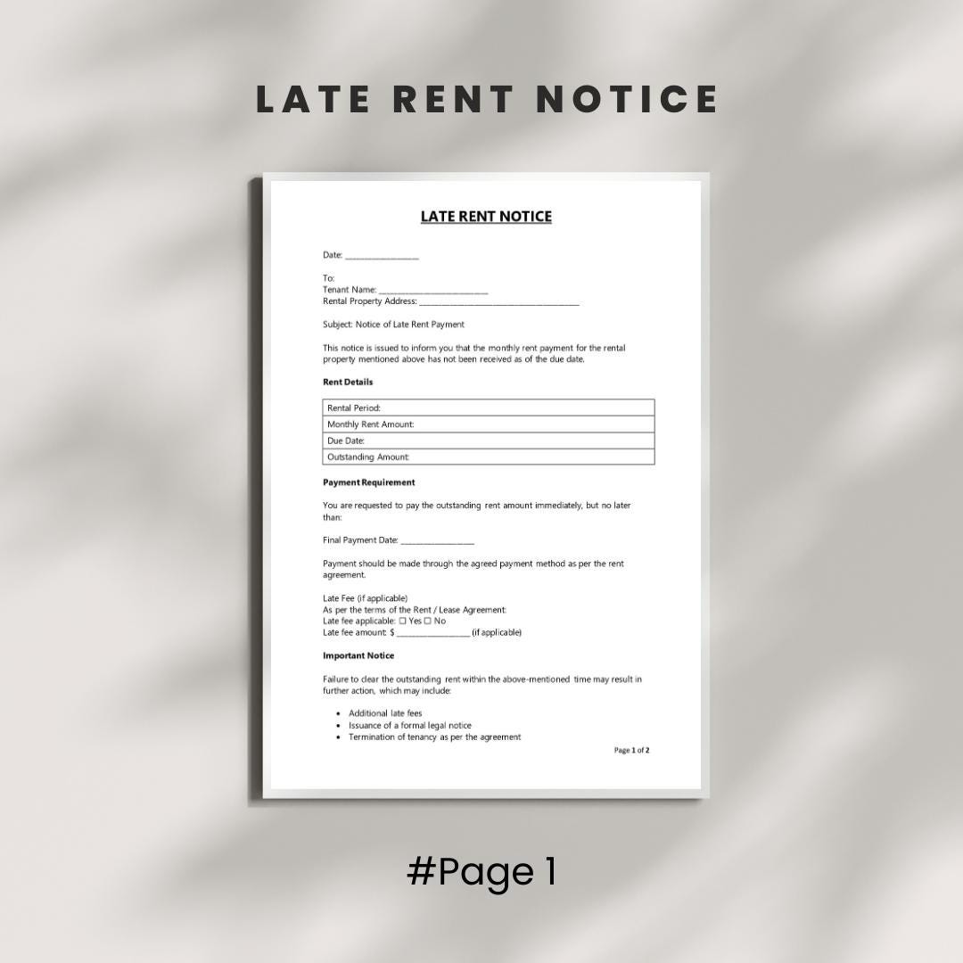 Late Rent Notice Template – Editable DOCX + PDF | Instant Download - Etsy