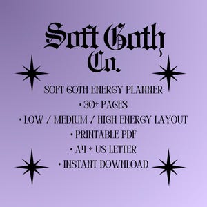 Soft Goth Planner | Low Energy ADHD Friendly Journal (Digital Download A4/US Letter) image 1
