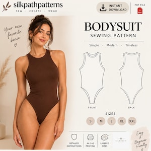 High Neck Bodysuit PDF Sewing Pattern | High Cut Sleeveless Bodysuit Pattern | Women Basic Tank Top Bodysuit Pattern | Instant Download