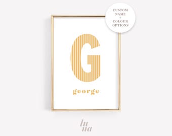 Personalized Stripe Initial & Name Print | Custom Nursery Wall Art | Modern Kids Decor | Digital Download