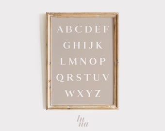 Alphabet Print | Classic ABC Beige Wall Art | Timeless Nursery + Kids Room Decor | Playroom Wall Art | Digital Print