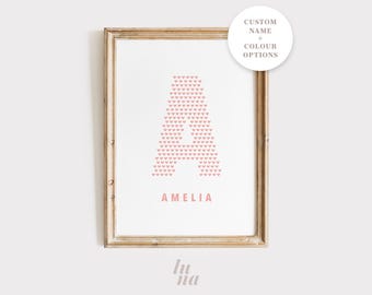 Personalized Initial Name Print | Heart Pattern Nursery Art | Modern Kids Decor | Digital Download