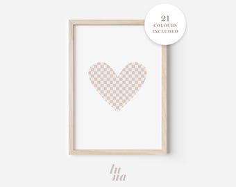 Checkered Heart Printable | Modern Kids Decor | Playroom & Nursery Wall Art | Digital Download