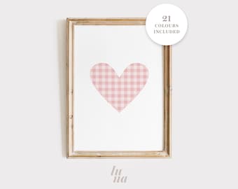 Gingham Heart Printable | Modern Kids Decor | Playroom & Nursery Wall Art | Digital Download