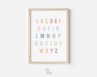 Alphabet Checkered Print | Colourful ABC Nursery Wall Art | Modern Kids Room Decor | Digital Download