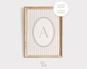 Personalized Monogram Initial Print | Timeless Wall Art | Classic Stripe Pattern | Nursery + Kids Room Decor | Digital Download