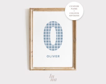 Personalized Gingham Initial & Name Print | Custom Nursery Wall Art | Modern Kids Decor | Digital Download