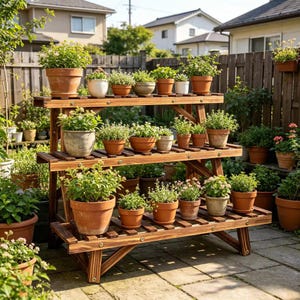 3 Tier Wooden Plant Stand, Ladder Shelf, Rustic Garden Organizer