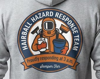 Funny Cat Hoodie "Hairball Hazard Response Team" Unisex | Unique Funny Cat Dad Sweatshirt Father's Day Gift