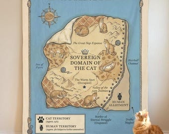 Funny Cat Territorial Map Sherpa Fleece Blanket | Cat Mom Gift Cat Dad Cat Lover Blanket